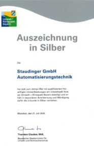 Auszeichnung in Silber Umweltpakt Bayern Auszeichnung in Silber