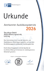 IHK Ausbildungsbetrieb 2026 IHK Ausbildungsbetrieb Urkunde für 2026
